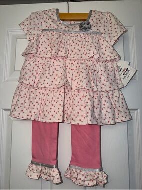 NWT Hartstrings Baby Set 24M Pink Polka Dot Ruffle Tunic + Leggings B70100 $42